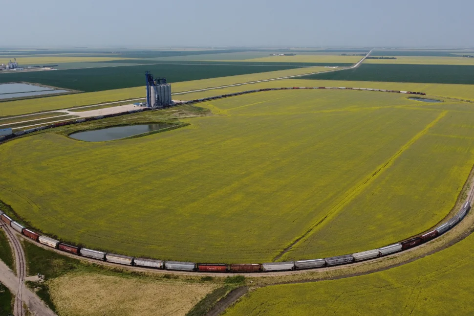 Loading rail cars at Viterra's Ste Agathe Manitoba grain handling facility Loading rail cars at Viterra's Ste Agathe Manitoba grain handling facility